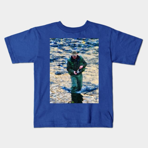 Fishing - Man Fishing Kids T-Shirt by SusanSavad